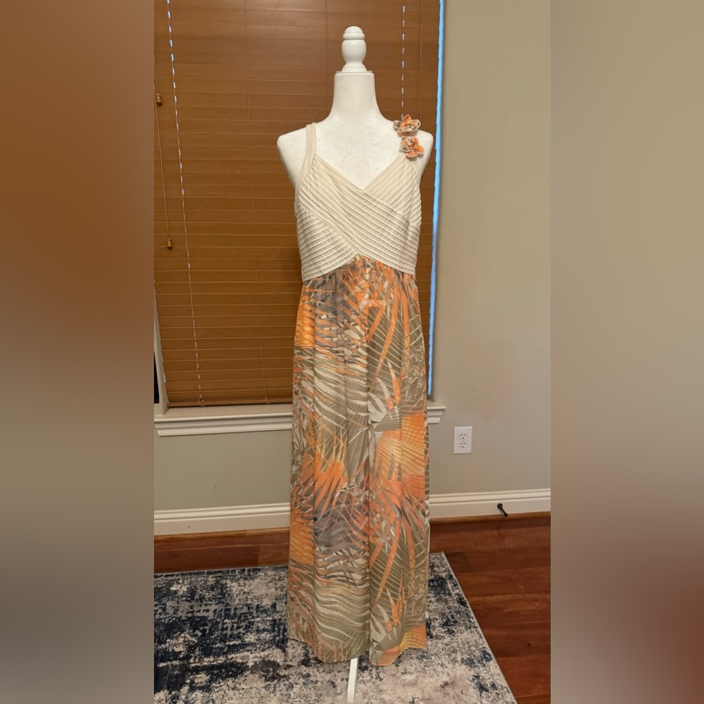 Signature by Robbie Bee Maxi Cream and Peach Dress
